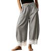 Pantaloni a Quadri Larghi da Donna con Vita Elastica e Bordi in Pizzo per Uso Quotidiano Casual