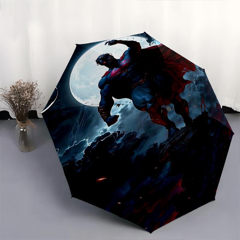1pc Superman Moonlight Automatic Folding Umbrella - Compact 8-Rib Design, Durable Plastic & Iron1192L