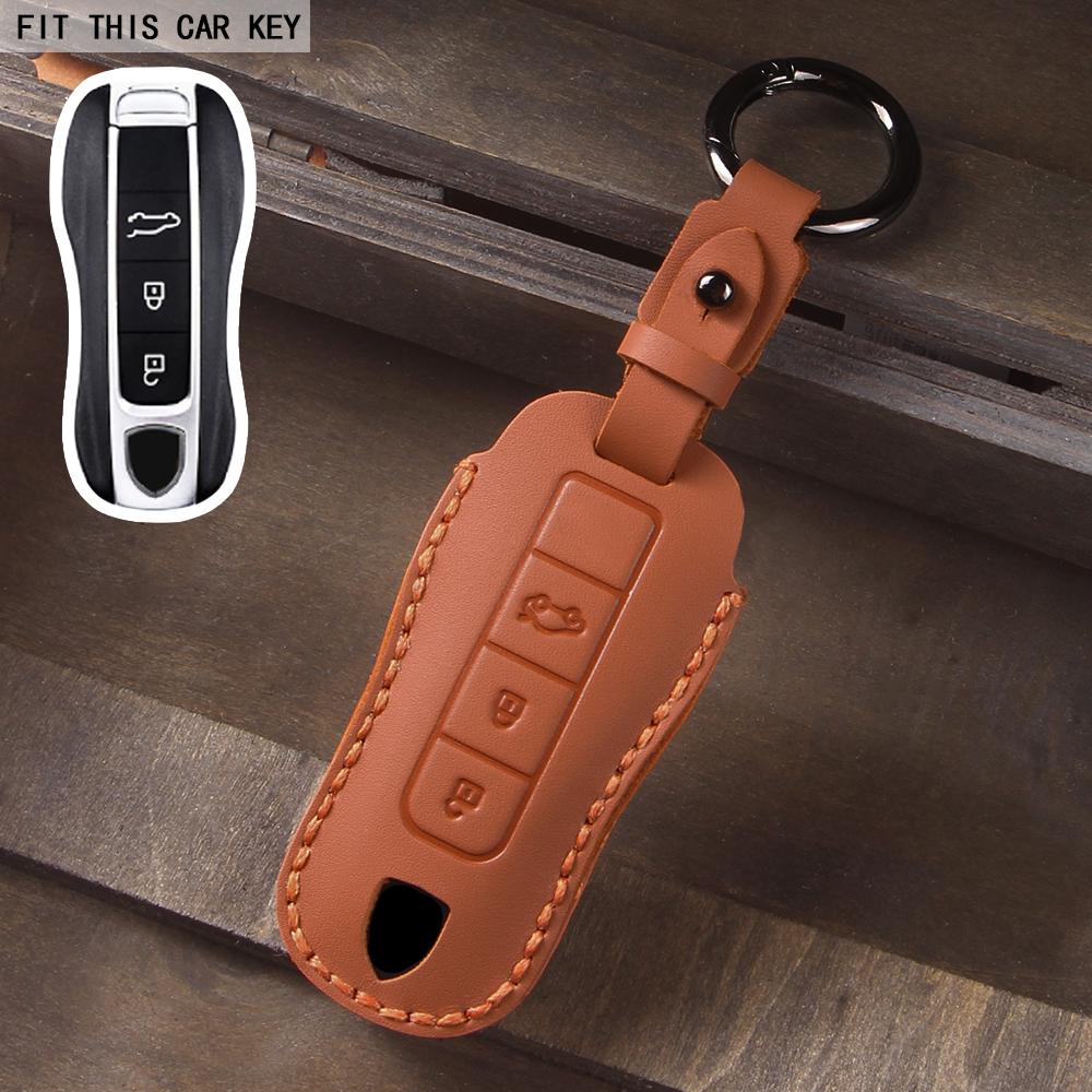 3/4 Knöpfe Leder Auto Schlüsselhülle Etui Fernbedienung Schlüsselanhänger Halter für Porsche Cayenne Panamera 911 992 Taycan