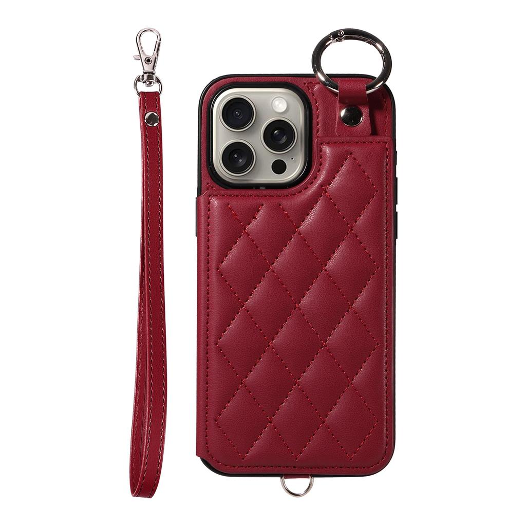 Porta Anelli Carte Slot Portafoglio Custodia in Pelle per iPhone 16 Pro Max 15 14 Plus 13 12 11 SE2022 Cinturino a Mano Tasca Borsa Custodia Profumata