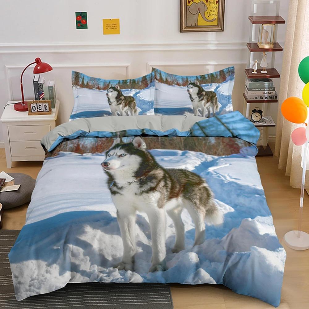 Bellissimo Set Copripiumino Husky 3d Cucciolo Cane Husky Set Biancheria da Letto Cane Carino Copripiumino Singolo Matrimoniale Queen King Size Moda Moderno Regalo