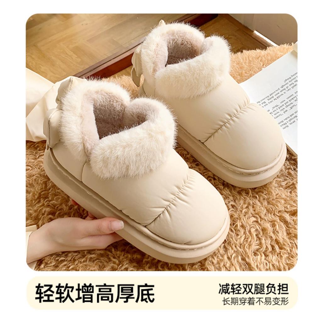 Butterfly Knot Cotton Slippers for Women In Winter, with A Bag Heel and Plush Cotton Shoes for Warmth and Thick Soles, Worn Externally