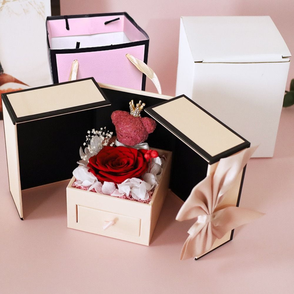 Rosen-Design Ewige Blume Schmuckschatulle Doppeltür Valentinstags-Geschenkbox Geschenkverpackung