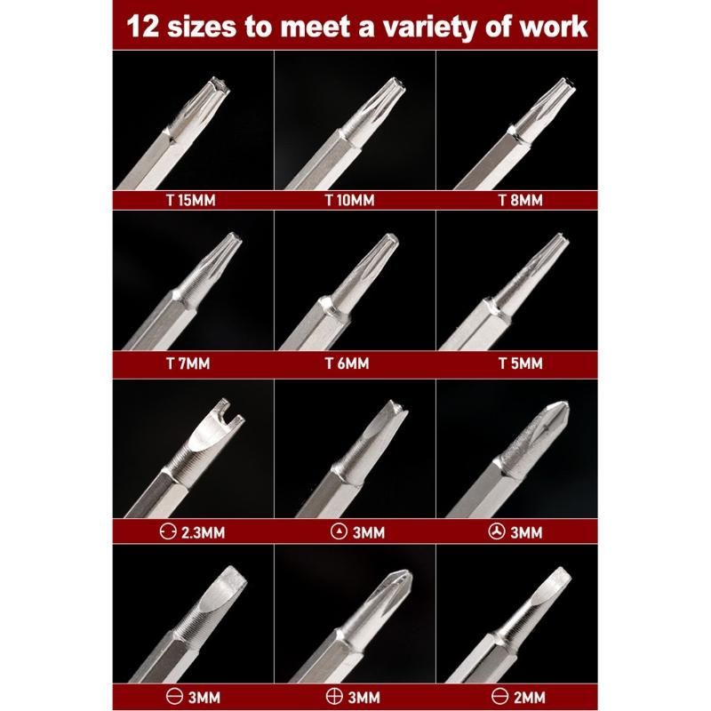 Compact Screwdriver Bit Set Magnetic Double for Head Screwdriver Bits Chrome Vanadium Steel Hand Manual Repair Tool 7 Pc