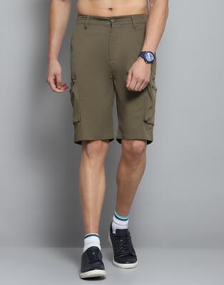 Mens Solid Olive Mid Rise Regular Fit Short