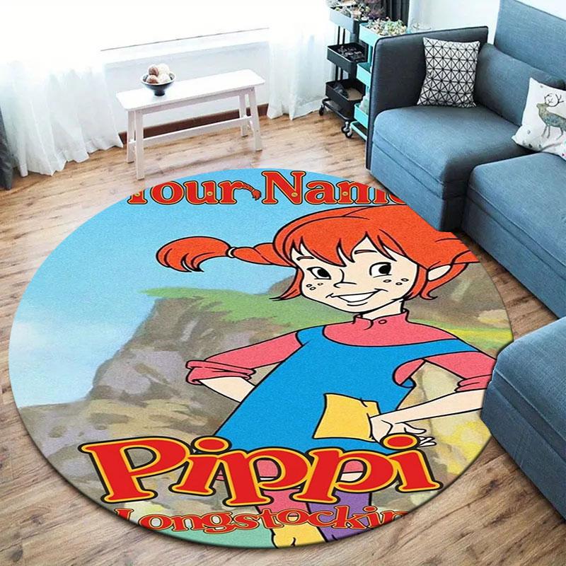 Pippi Longstocking Custom Name Round Area Rug,Carpet Rug for Living Room Bedroom Sofa Playroom Decor,Non-slip Floor Mat