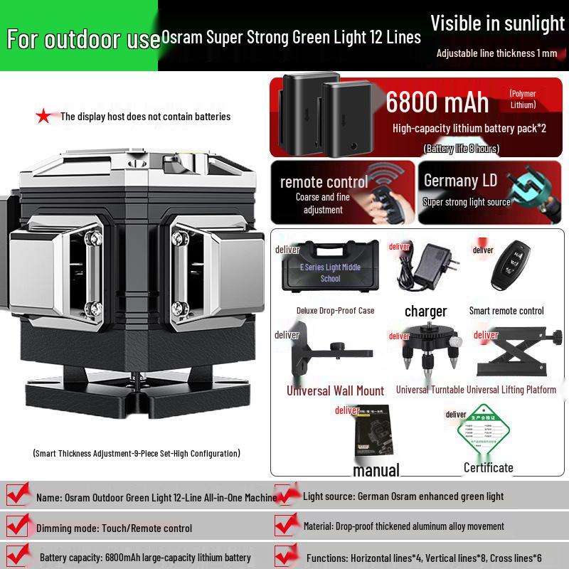 High-Precision Green Laser Level with 16 Lines for Wall and Floor Integration