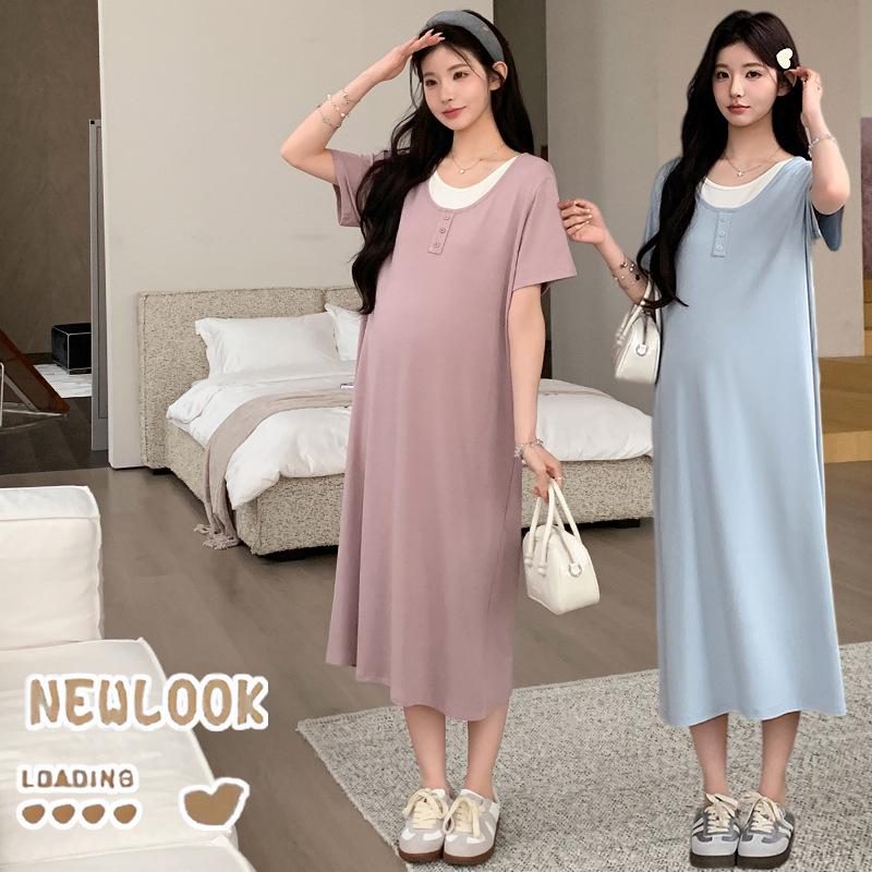 2026 Summer Maternity Petite High-Waisted Ice Silk Two-Piece Dress