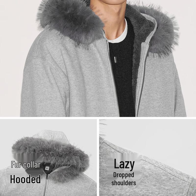 Semir Unisex Winter Hooded Knit Jacket with Faux Fur Trim