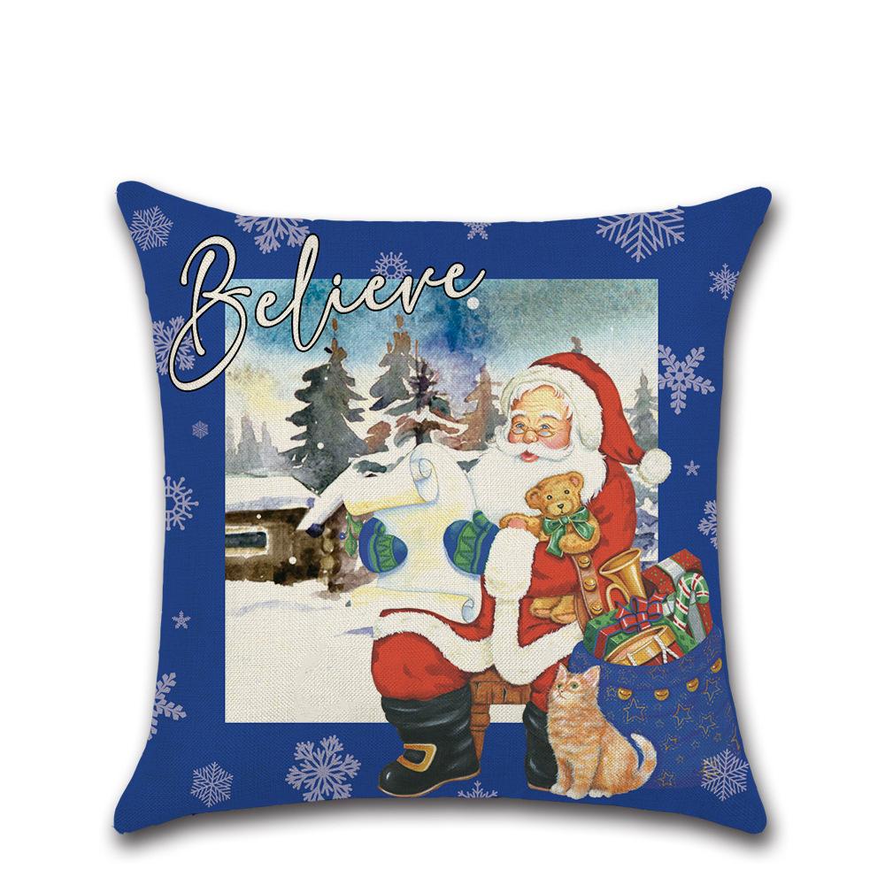 New Christmas Printed Linen Cushion Cover Elk Santa Claus Home Sofa Decorative Cushion Cover