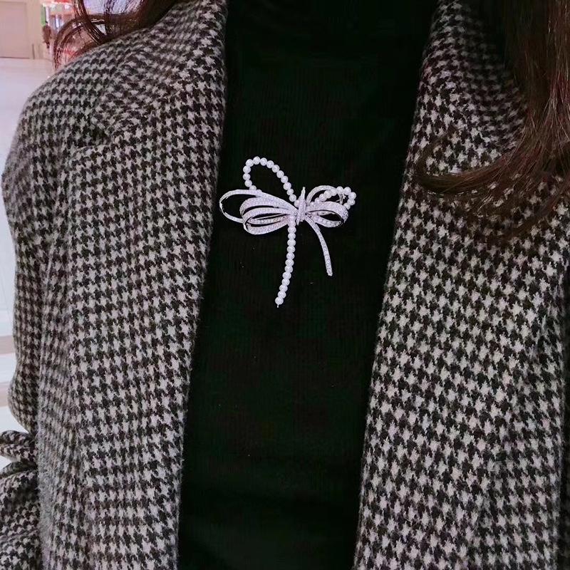 Gold-Plated Zircon Bow & Pearl Brooch for DIY Corsage