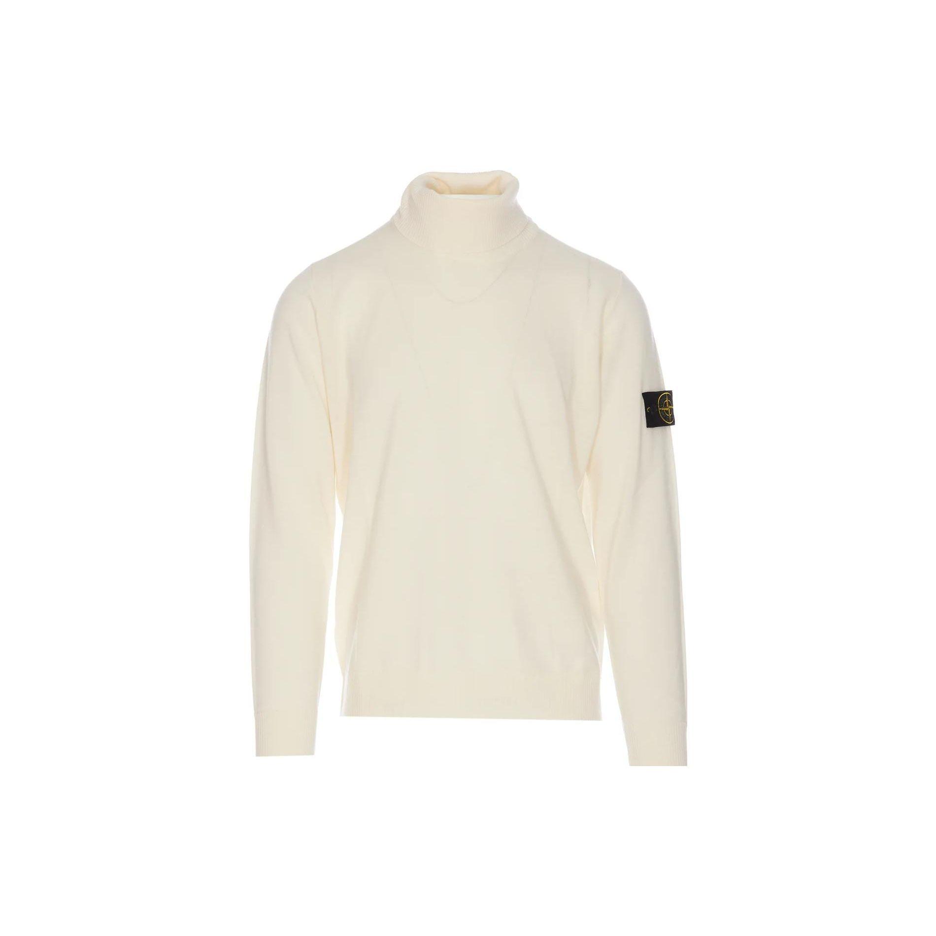 Stone Island Patroon Patch Hoge Hals Gebreide Trui Unisex trui Wit 7915525C4-V0099 XXL