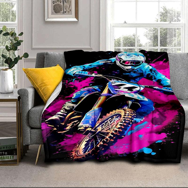 Motocross Rider In Action Blanket Flannel Blanket for Bed, Sofa, Camping, Hiking, Picnic Essentials, Gift for Family Fan Gifts