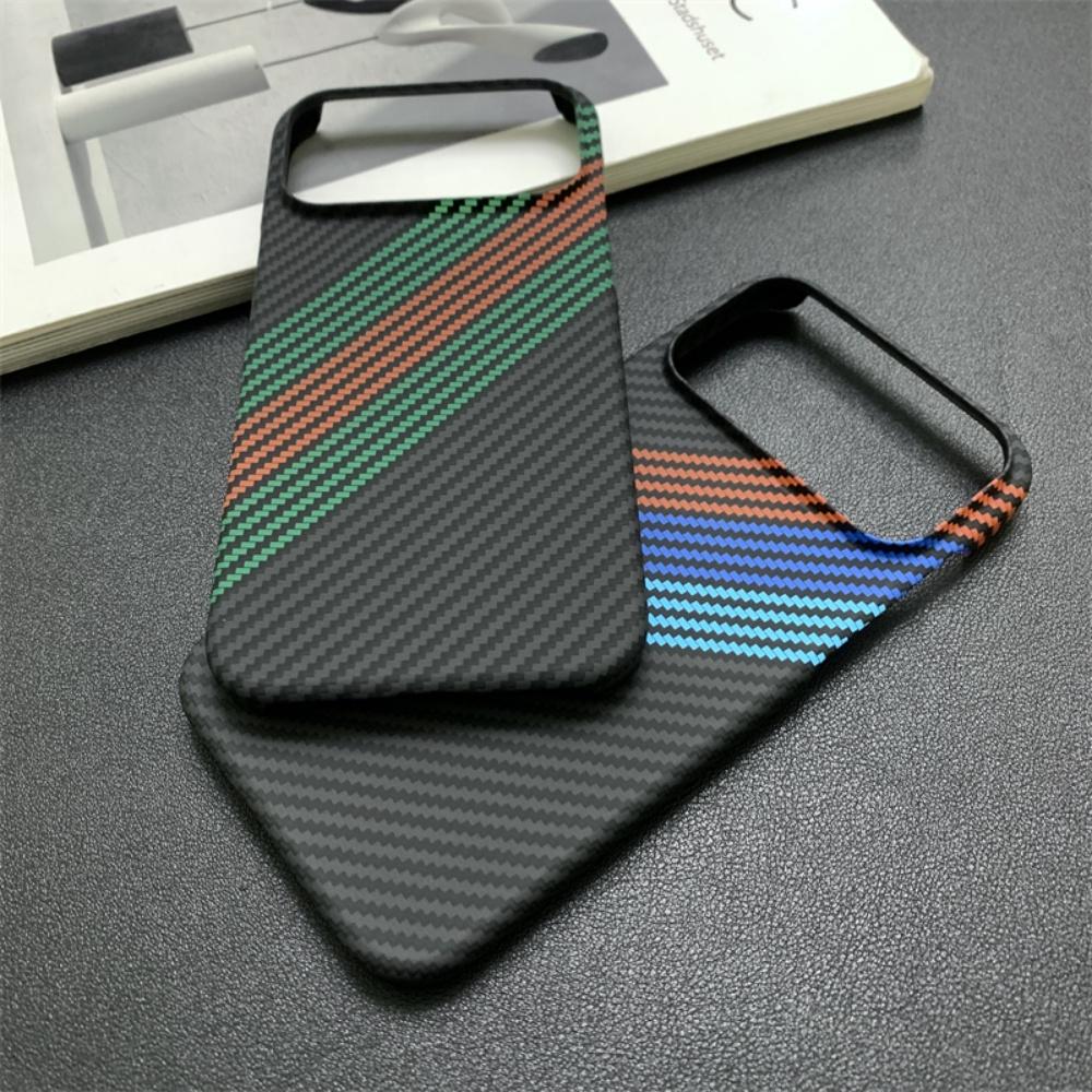 Neue Schlanke Carbonfaser-Textur PC Rahmenlose Handyhülle Für iPhone 17 16 15 14 13 Pro Max Wärmeableitung Dreifarbige Streifen Abdeckung