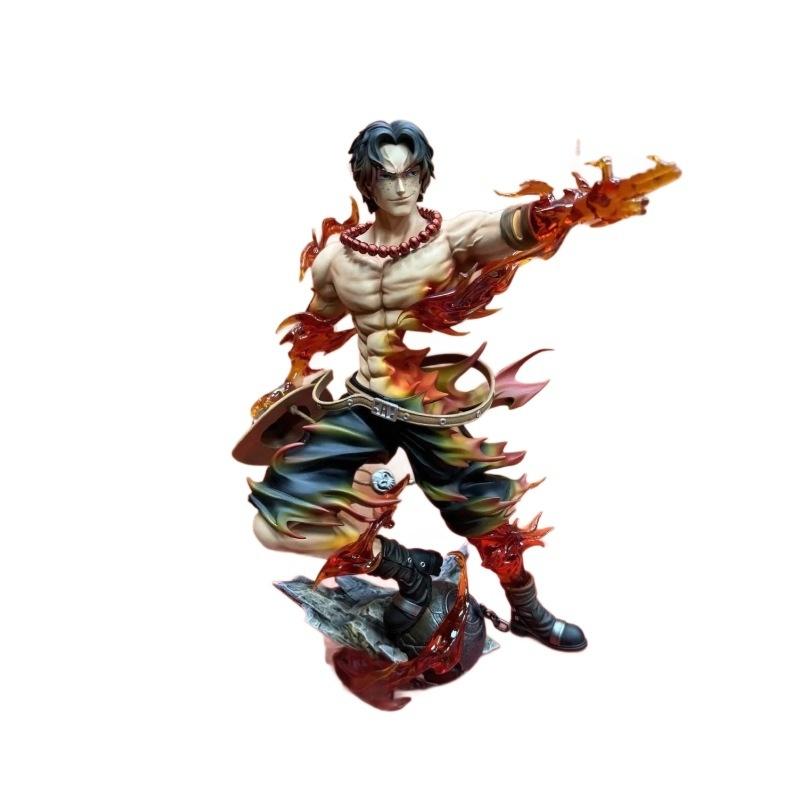 Action Figures One Piece Flower Flower Flame Ace Tip Smile Scene Gk Statue Model Desktop Ornament Decoration For Fans