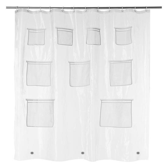 Shower Curtain Bath Organizer Shower Curtain with 9 Transparent Pockets Keep Smartphone Safe Bath Curtain for Bathroom Storage