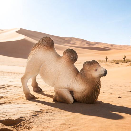 Simulation Camel Model Kneeling Two-humped Camel Figurine Realistic Miniature Animal Collectible Toy Desktop Decoration Ornament