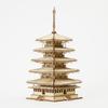 ki-gu-mi Five-Storied Pagoda - A wooden 3D puzzle DIY craft kit that can be enjoyed by elementary school children to adults - An educational toy for b