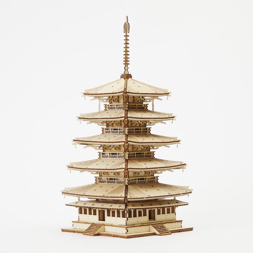 ki-gu-mi Five-Storied Pagoda - A wooden 3D puzzle DIY craft kit that can be enjoyed by elementary school children to adults - An educational toy for b