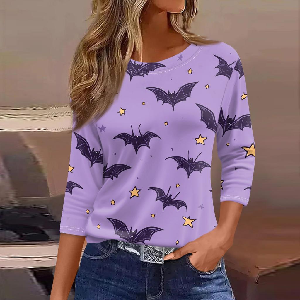 Damen T-Shirt, modisch, lässig, Rundhalsausschnitt, 3/4-Ärmel, lockeres bedrucktes T-Shirt, Damenoberteil
