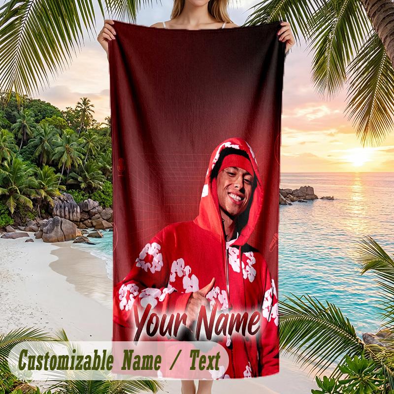 Central Cee Beach Towel, Personalized Custom Name Text, Quick Dry Large Absorbent Towel For Beach Pool
