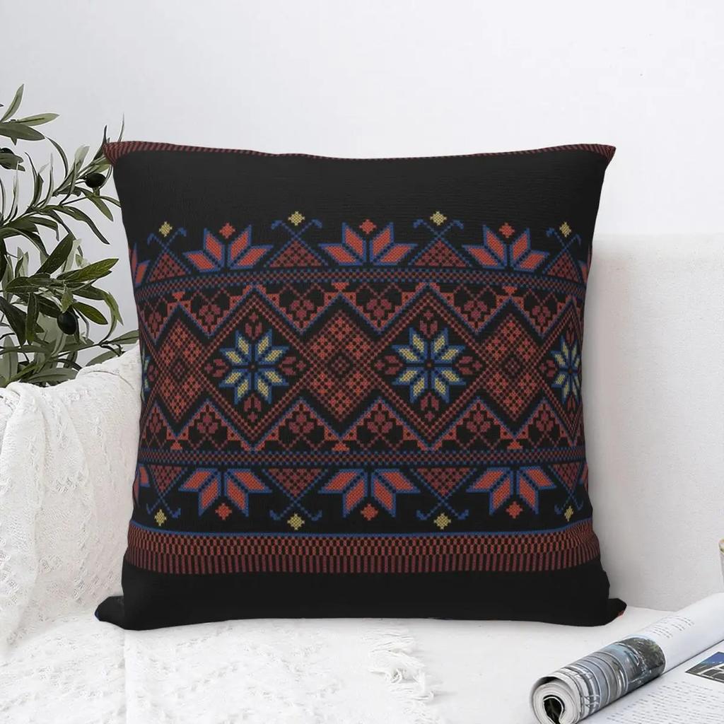 Tatreez Square Pillow Case Arabic Cushion Cover Funny Polyester Decorative Pillowcase for Home