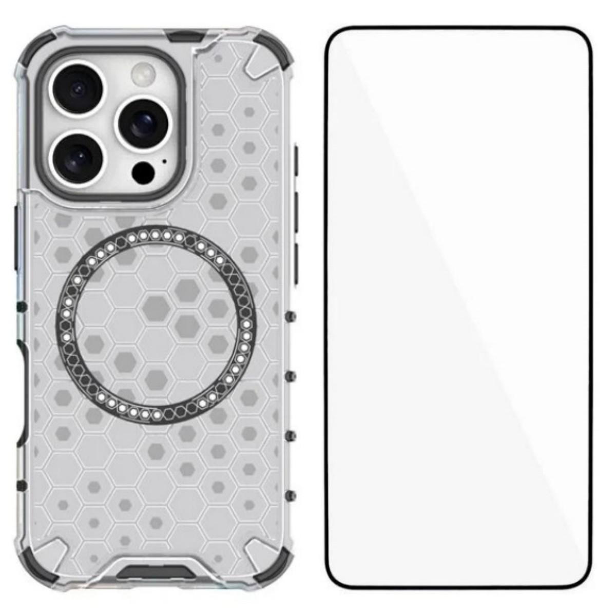 

WANLONFENG FC Series For iPhone 16 Pro Max Case Compatible with MagSafe TPU+PC Phone Cover with Tempered Glass Film (Big Lens Hole) Transparent