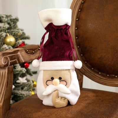 Christmas Santa Wine Bottle Cover Soft Plush Wine Bottle Topper Cute