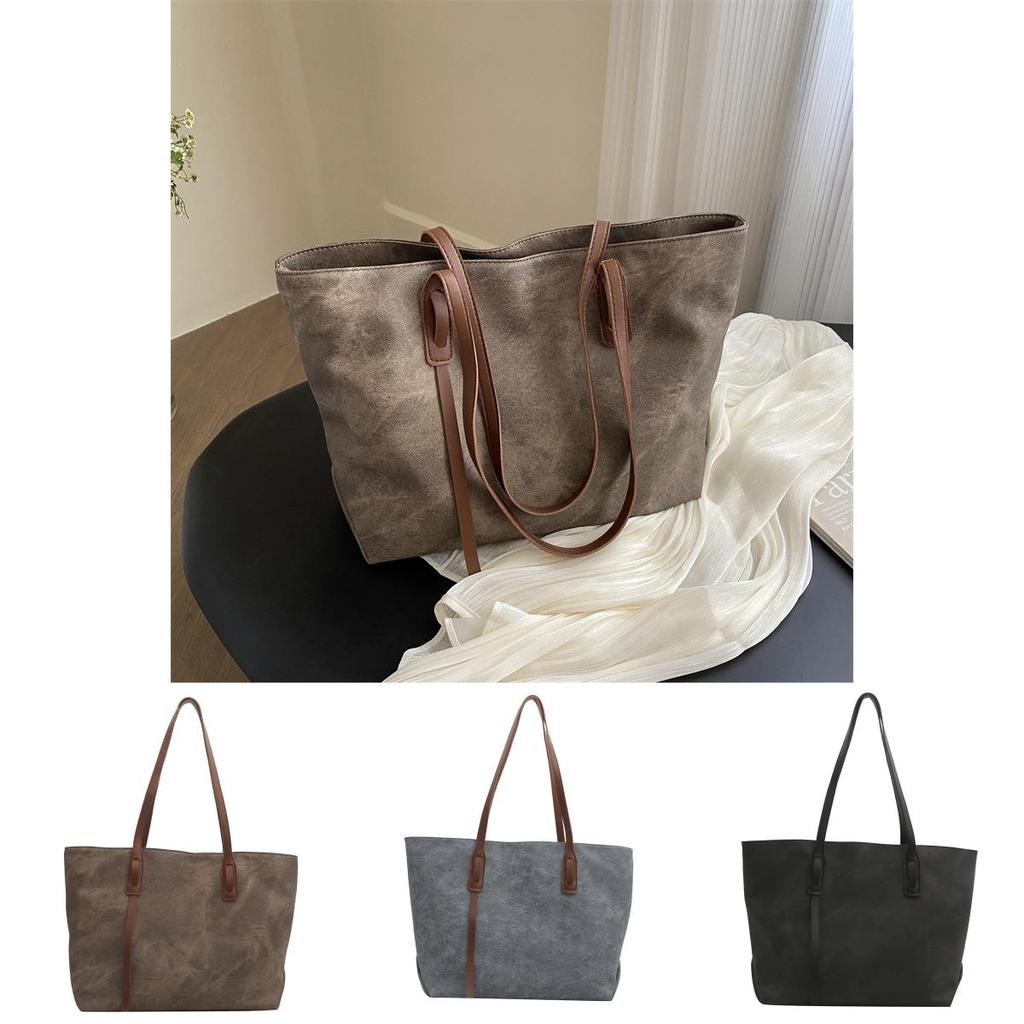 2024 New Retro Fashion Underarm Large Capacity Bag Women's Trendy Commuting Tote Bag Color Block Stitching Shoulder Bag