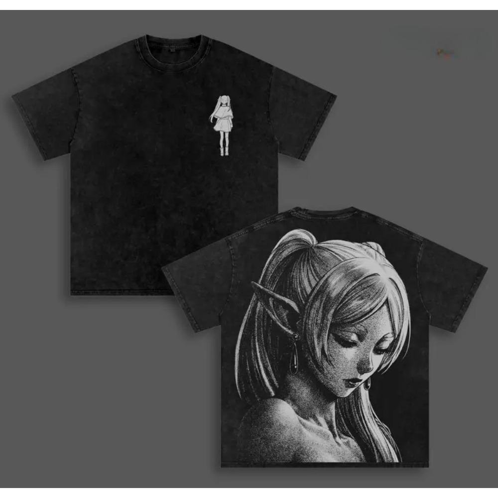 Camiseta Gráfica Frieren Más Allá del Final del Viaje para Hombre y Mujer de Manga Corta Ropa Oversize Streetwear Camiseta de Algodón Lavado Vintage