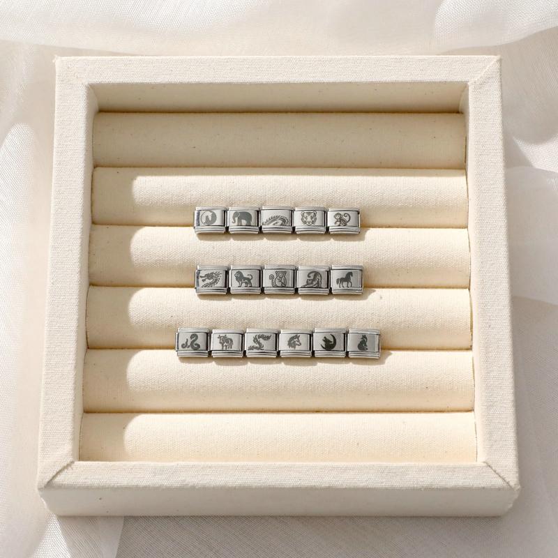 Laser Engraving Animals Snake Wolf Tiger Lion Dragon Italian Charm Links Fit 9mm Stainless Steel Bracelet Men Women DIY Making