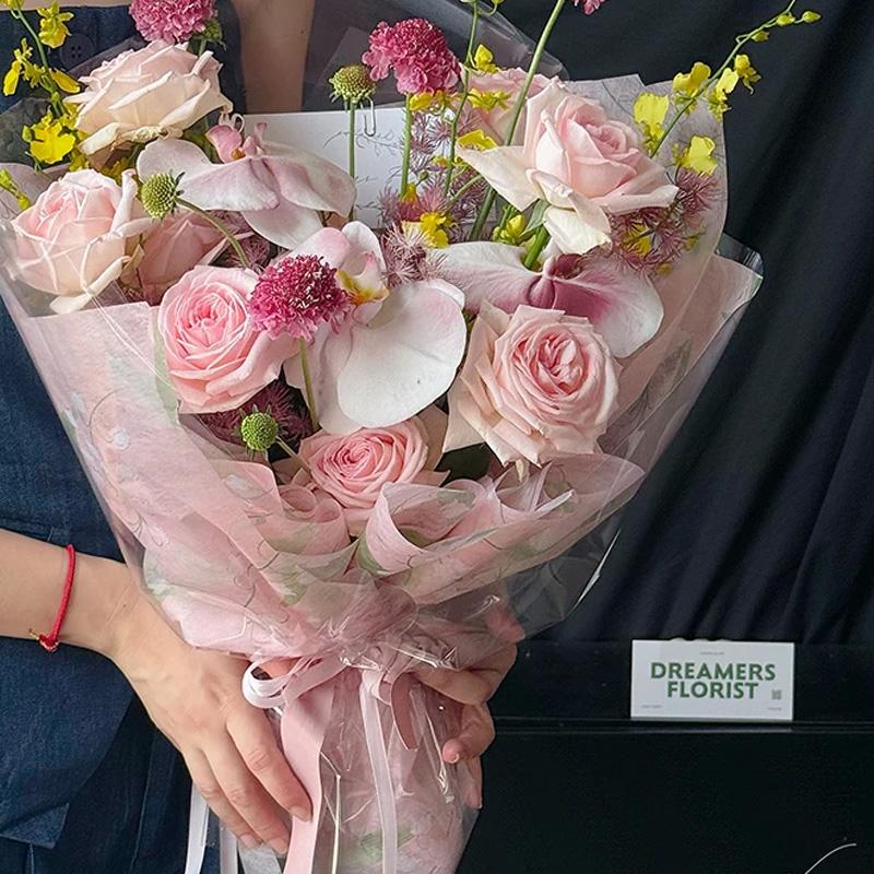 5Yarduri/rol Hârtie Artă Buchet de Flori Hârtie de Ambalaj Bumbac Lapte Hârtie de Căptușeală Interioară Hârtie de Bumbac Nețesută Imprimată