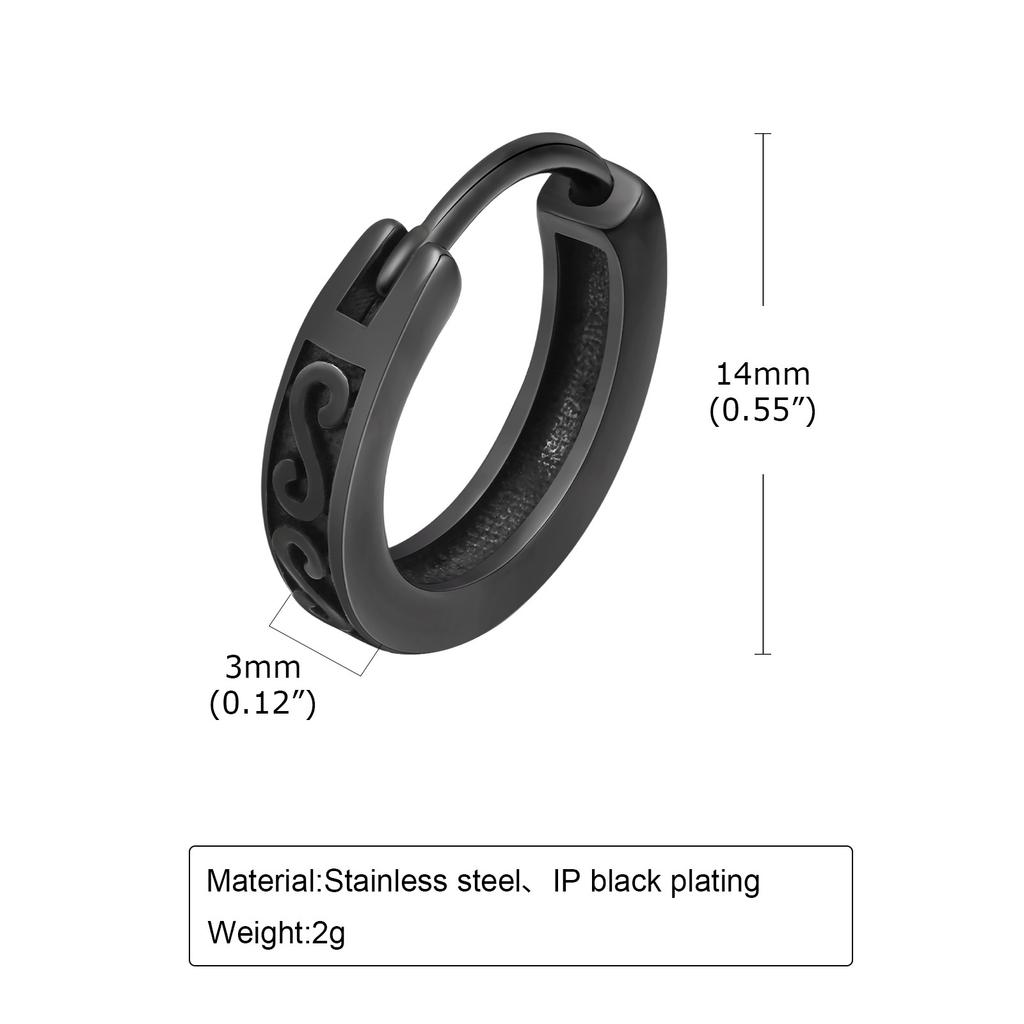 Men Hoop Earrings, New Gothic Black Infinity S Texture Huggies, Small Minimalist Stainless Steel Hoops Ear Gifts for Him Jewelry