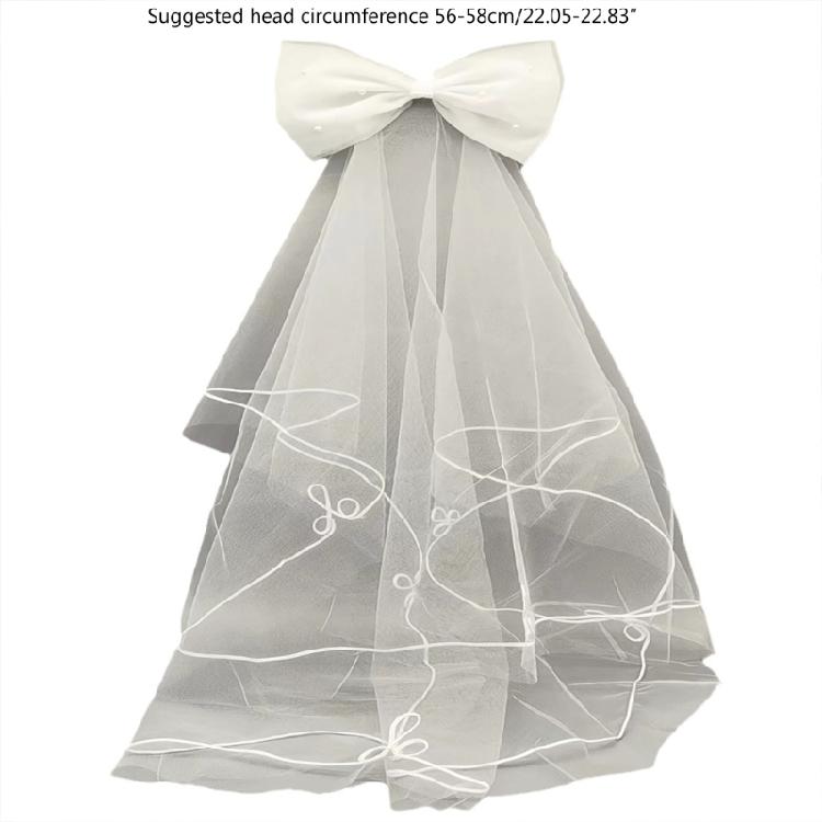Flower Girl Veil Bow Veils with Hair Clip Wedding Hair Accessories White