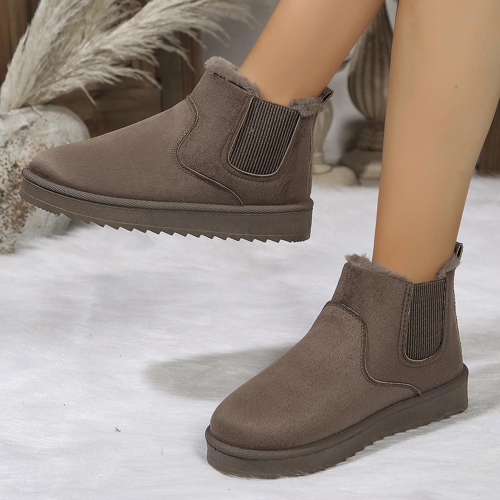 2024 Winter Women Short Plush Warm Snow Boots Casual Shoes New Suede Fur Chelsea Ankle Boots Flats Platform Ladies Shoes Botas