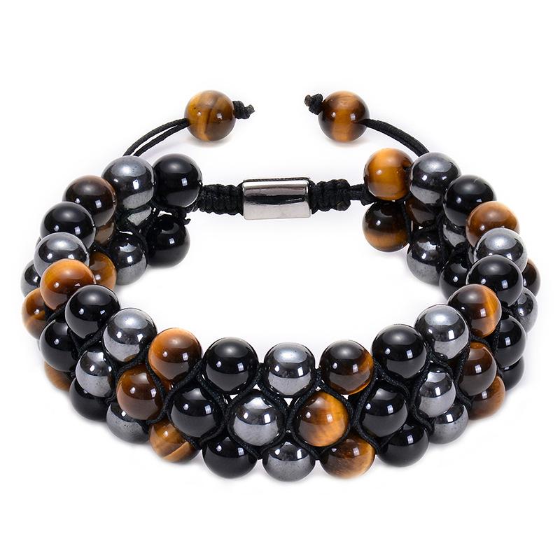 

6mm Multilayer Tiger Eye Natural Stone Beaded Bracelet - Handwoven Fashion Jewelry