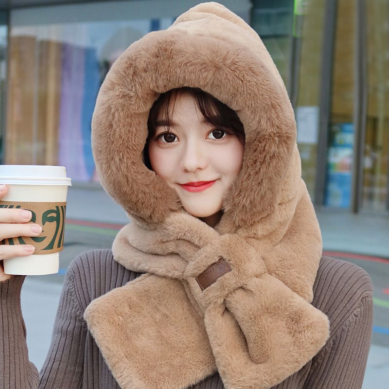 Комплект зимней шапки и шарфа Стильный комплект «два в одном» с капюшоном для тепла и защиты от холода