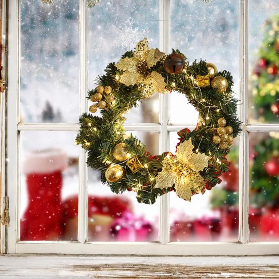 Christmas Wreath for Front Door Artificial Pine Wreath with Berries/Pinecones/Flowers for Holiday Indoor Outdoor Wall Window Porch Decor