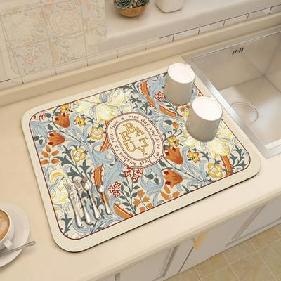 Kitchen Anti-slip Drain Mat Great Water Absorption Capacity Double-sided Washable Floral