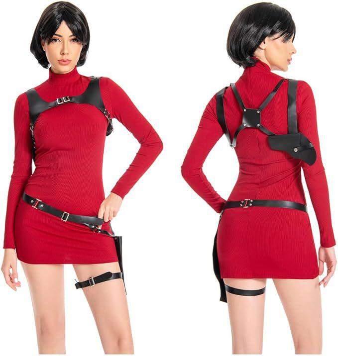 Resident Evil 4 Ada Wong Cosplay Set - 2-teiliges Lederkostüm mit Accessoires