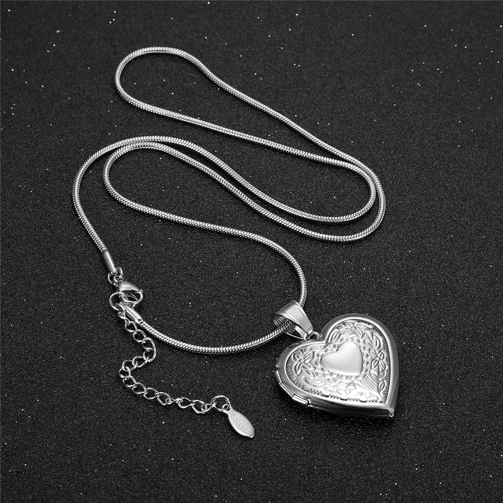 Romantic Love Heart Locket Pendant Silver Color Stainless Steel Openable Picture Memorial Necklace for Women Men Vintage Jewelry