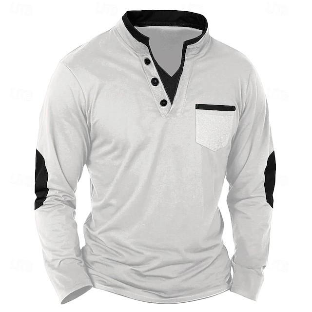 Spring and Autumn Men's Outdoor Retro Patchwork Top Daily Outdoor Casual Long Sleeve T-Shirt