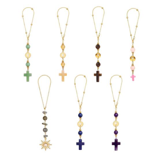 Car Rearview Mirror Pendant Adjustable Religious Beaded Pendant Stone Bead Bag Charm Christian Gift for Family