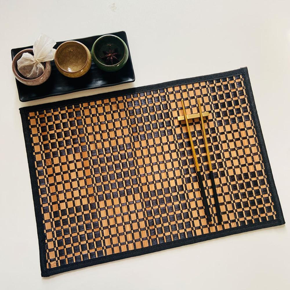 2PCS Heat-Resistant Bamboo Placemat Rectangular Heat-insulating Pad Dining Table Mat Restaurant
