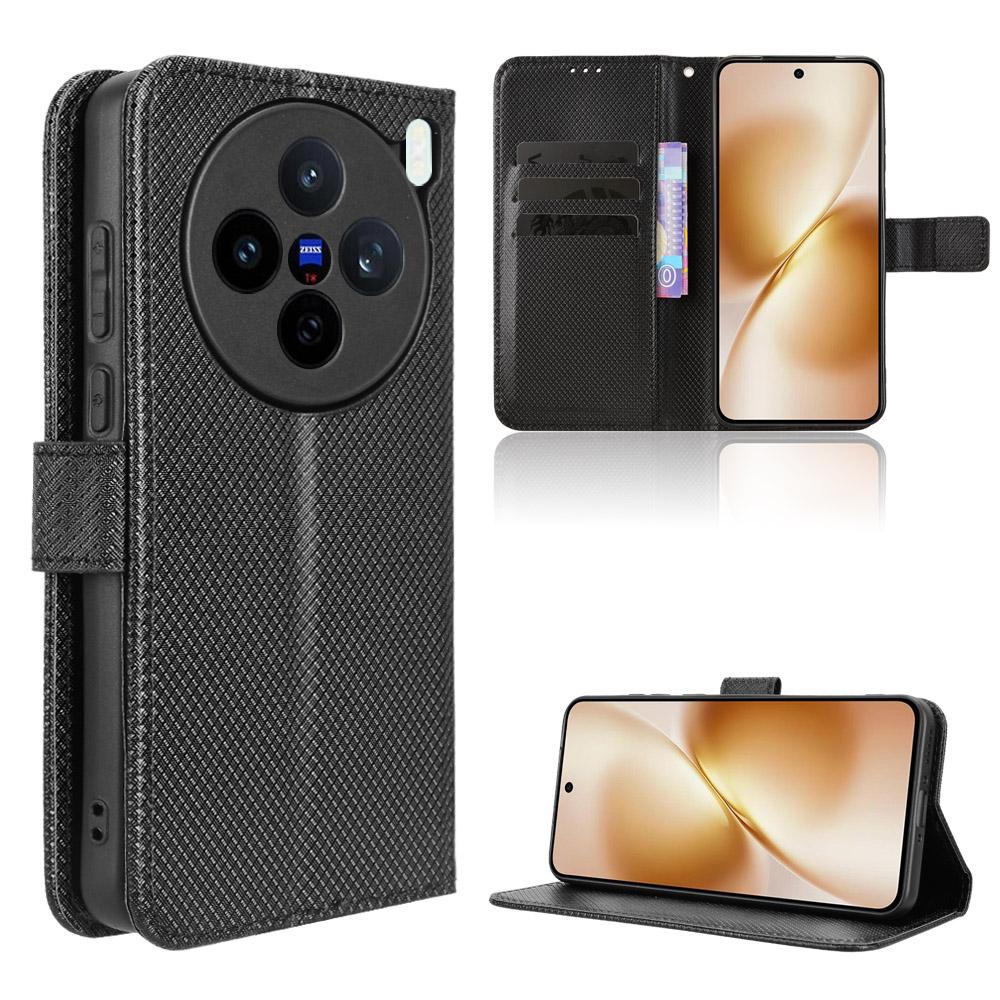 For vivo X200s 5G Leather Wallet Case with Strap Diamond Texture Phone Cover