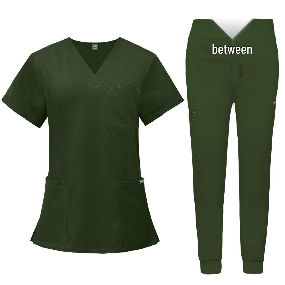 Double-Layer Multifunction Pocket Scrub Suit for Anesthesiologists - Short Sleeve, Long Pants Set