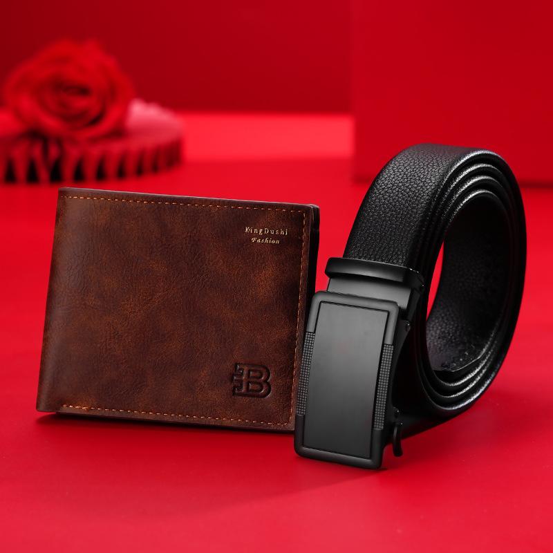 Gift Box Set Men'S Belt Wallet Combination Set Automatic Buckle Belt Wallet High-End Gift Box Gift