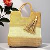 New Fashion Soft Girl Tassel Contrasting Color Woven Large-capacity Women's Armpit Bag Single Shoulder Pure Handmade Handbag