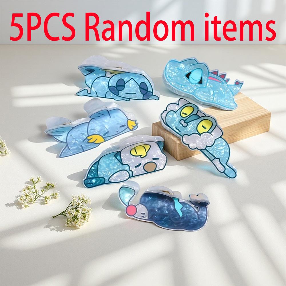 

5PCS Pokemon Water Type Sleepy Hair Claw Clip Kawaii Anime Acrylic Shark Clip Cute Girl Daily Hair Accessories Fashion Headwear