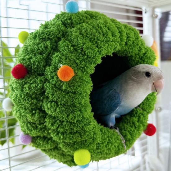 Peluş Kuş Yuvası Yumuşak Yuvarlak Kuş Evi Kulaklı Rahat Sıcak Papağan Sarılma Kulübesi Sevgi Kuşu Conure Muhabbet Kuşu Sultan Papağanı İçin Kabarık Mağara Yuvası